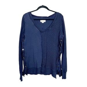 SATURDAY SUNDAY Anthro Arcana V Neck Sweater Top in Blue size Medium